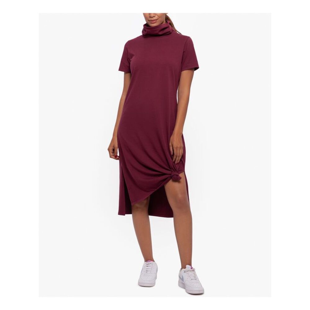 NWT BAM BY BETSY & ADAM Womens Burgundy Attached Face Mask Step Hem Midi Dress L